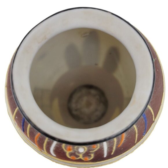 Vintage Japanese Satsuma Moriage 5" Porcelain Vase Hand Painted Raised Design - Picture 8 of 11